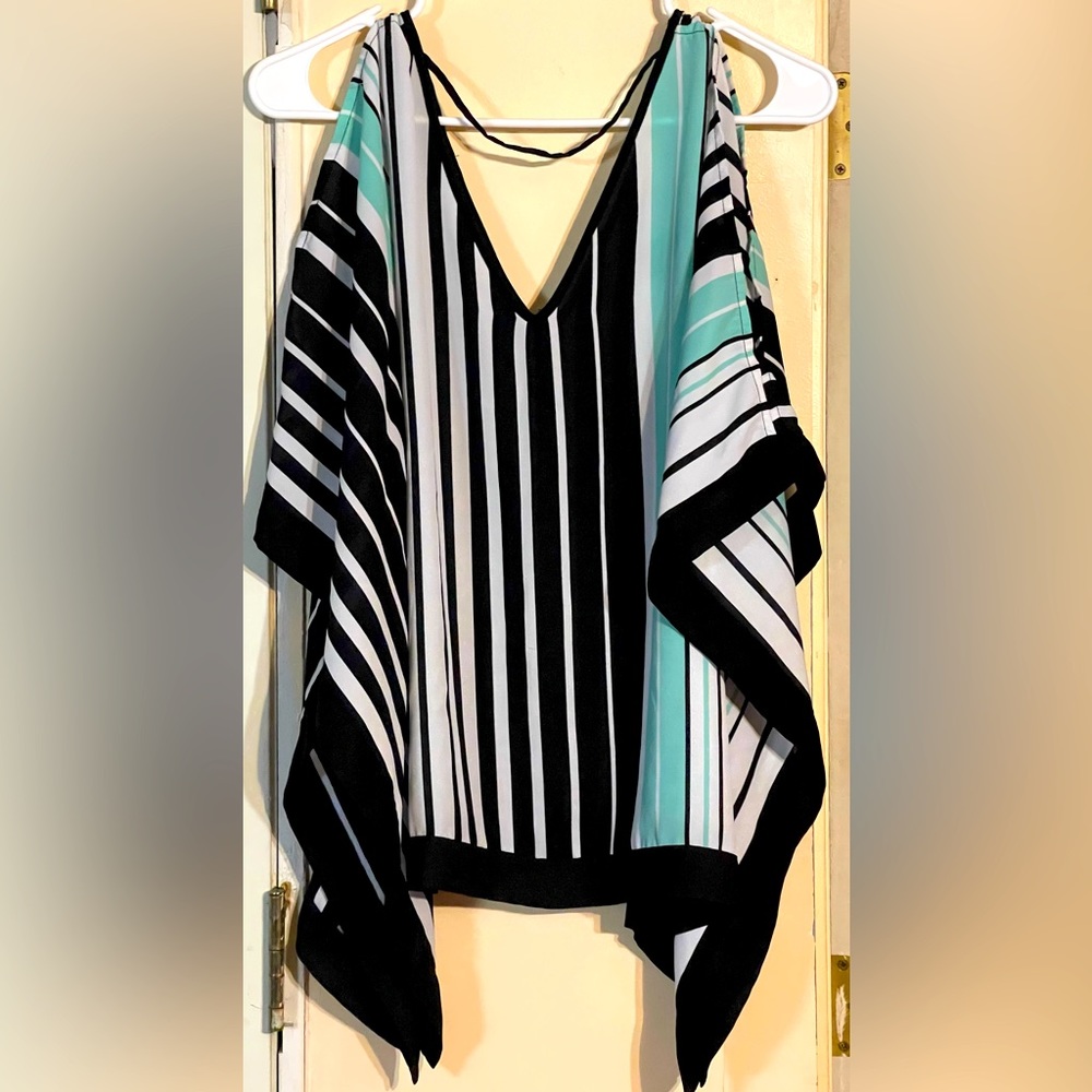 BCX Ladies Pinstriped BatWing Blouse